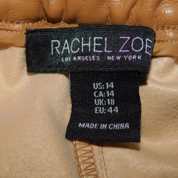 Rachel Zoe Womens 14 Carmel Tan Paperbag Vegan Faux Leather Pants - Picture 4 of 6